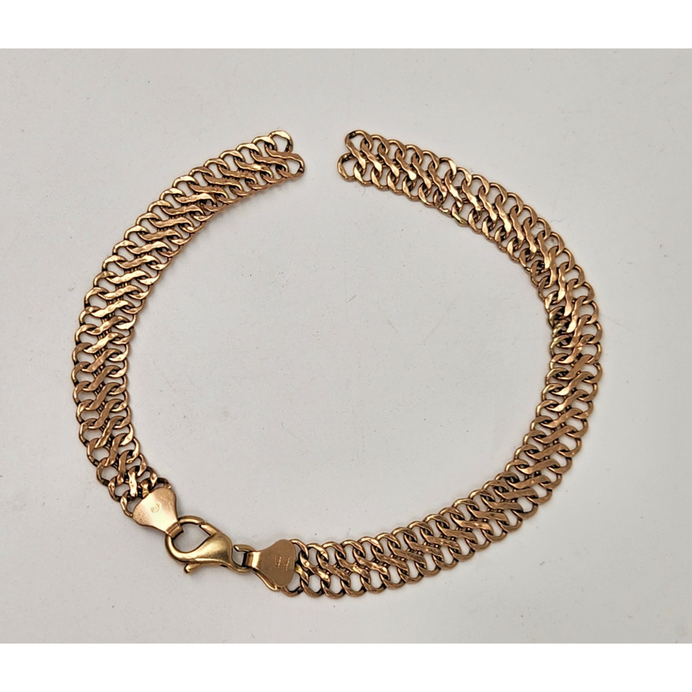 Solid 14k Gold Double Curb Figure 8 Link Chain Bracelet 7mm Italy 3.87gr- Broken
